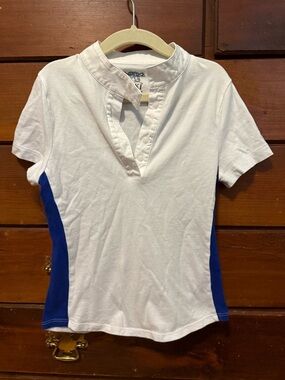 White & Royal Blue Short Sleeve Kids equestrian show shirt
